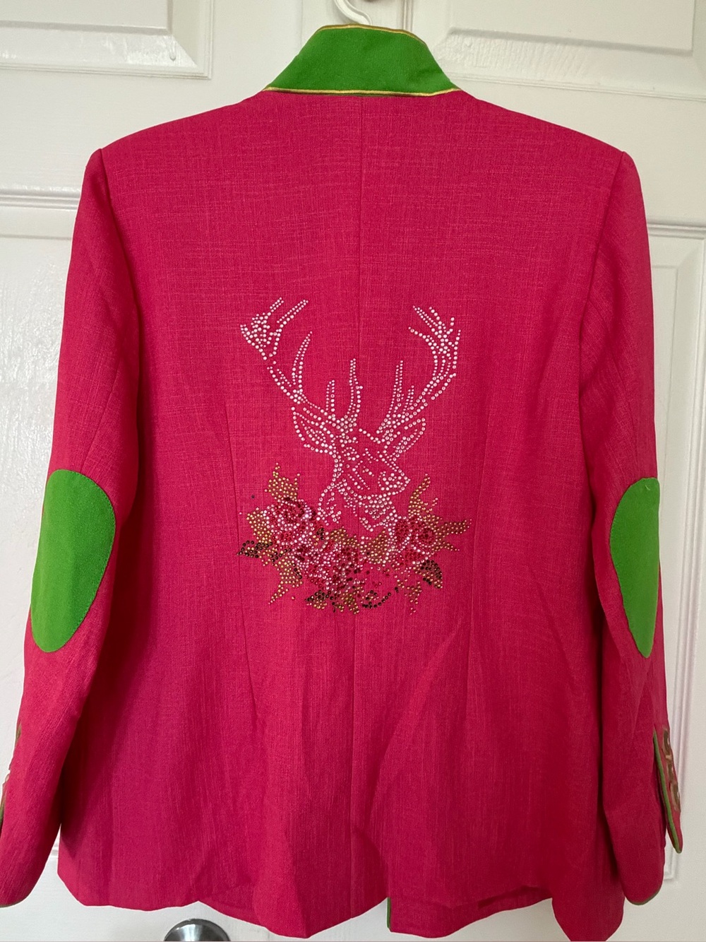 Women's Hot Pink Embellished Blazer with Green Accents